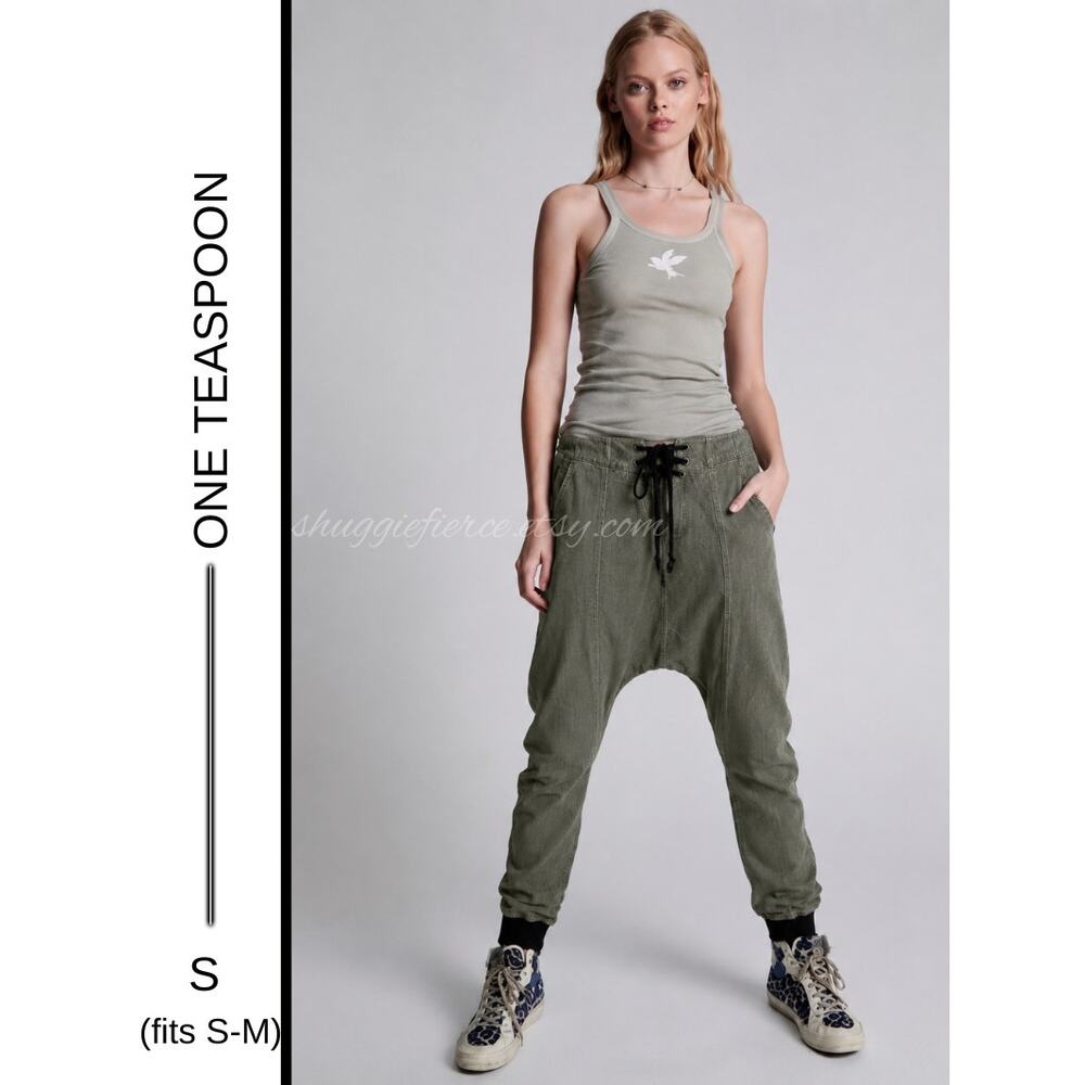 MSRP: $210 | ✨ One Teaspoon Olive Green Harem Jogger Denim Pants – Size Small ✨